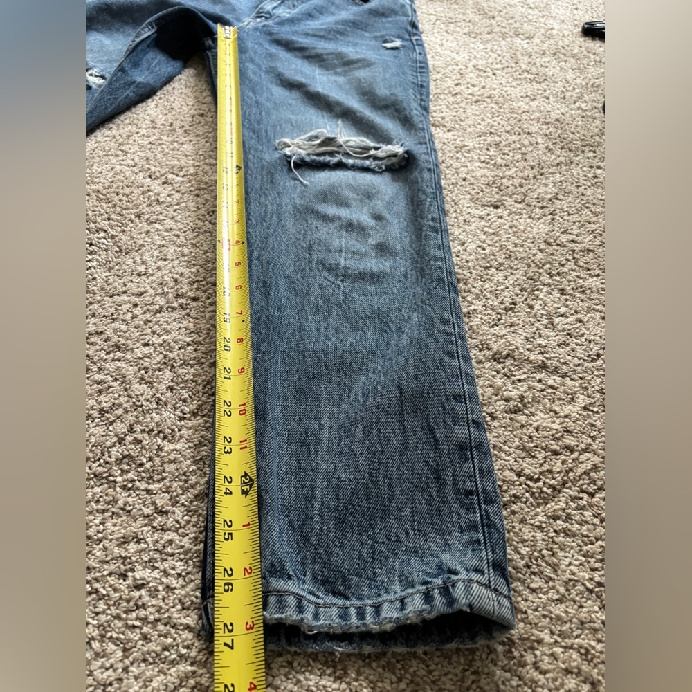 Zara Jeans Womens Blue Denim Cotton High Rise Distressed Straight Leg Size 6 - Picture 6 of 9